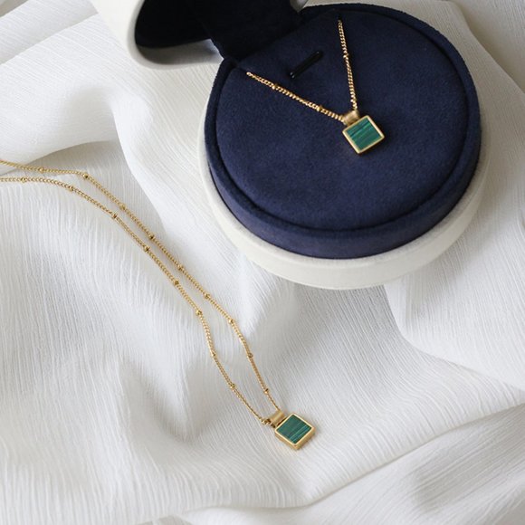 NEW 18K Gold Plated Square Malachite Necklace - Picture 5 of 8